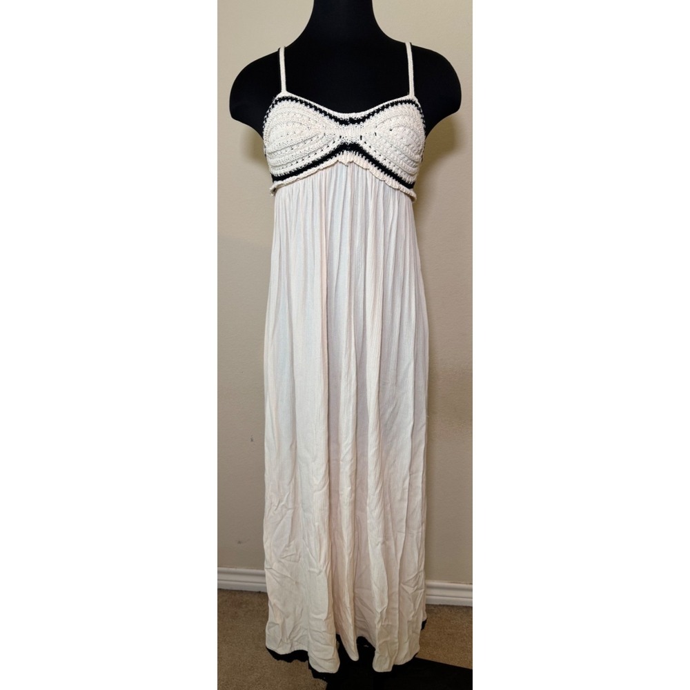 ZARA Crocheted Knit Dress Size Small Ivory with Black Trim‎